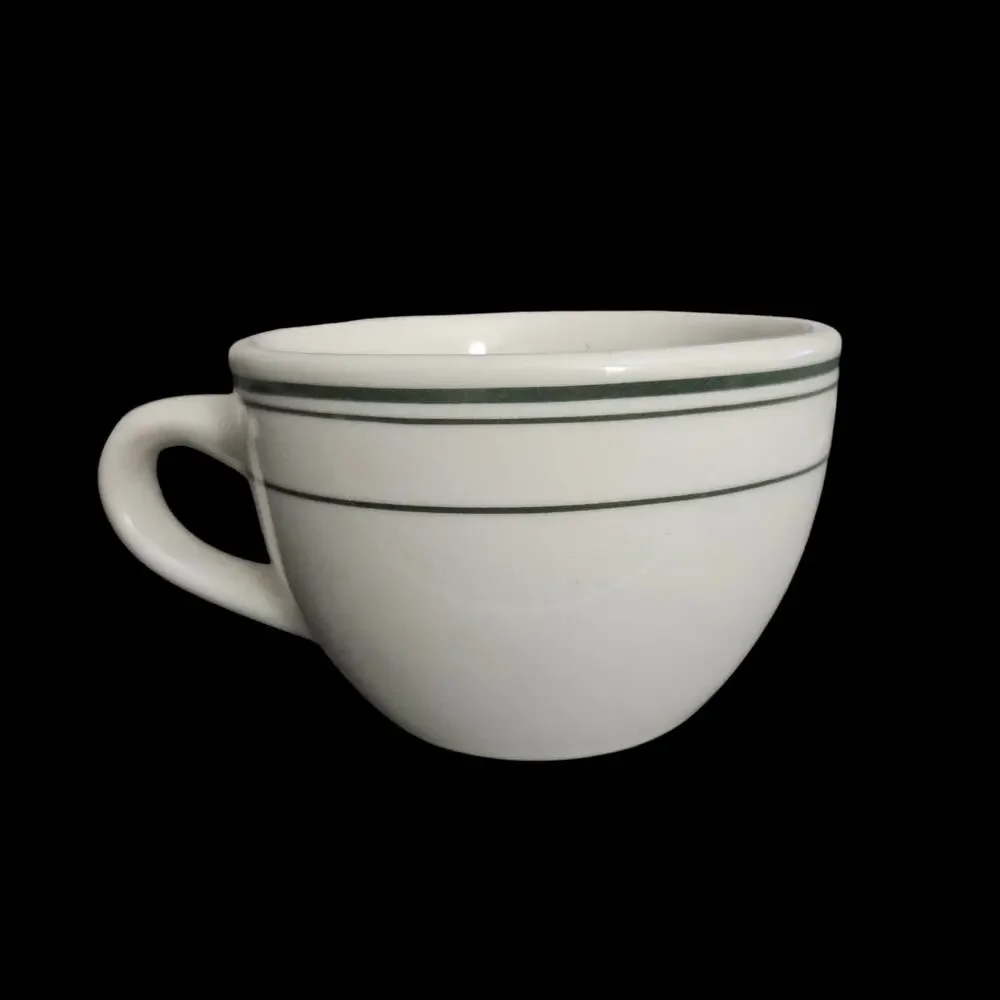 Tuxton Green Bay Stripe Coffee Cups Set of 2 White Restaurant Ware 3.75